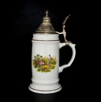 Korbel s víkem myslivecký 0,5l., dekor koroptve