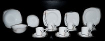 Porcelán Tetra 049, Kompotová souprava, 6x šálek s podšálkem a talíř mělký, hluboký a dezertní