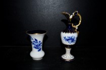Váza 10 cm a karafa 17 cm, kobaltová dekorace