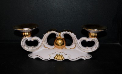 Svícen dvouramenný 31cm, růžový porcelán